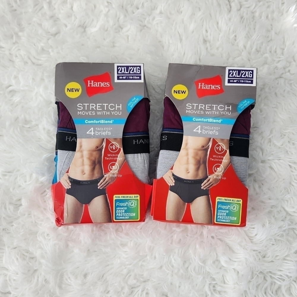HANES TAGLESS STRETCH COTTON KNIT BRIEFS. 2 - 4 pack. Size 2XL. New in B…